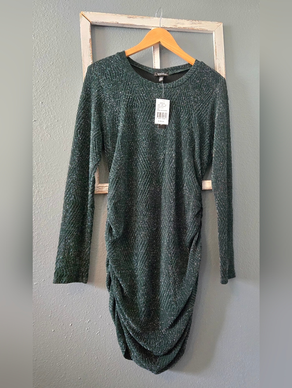 NWT✨️ Speechless Hunter Green Metallic Ruched Bodycon Cocktail Party Dress XXL🥂